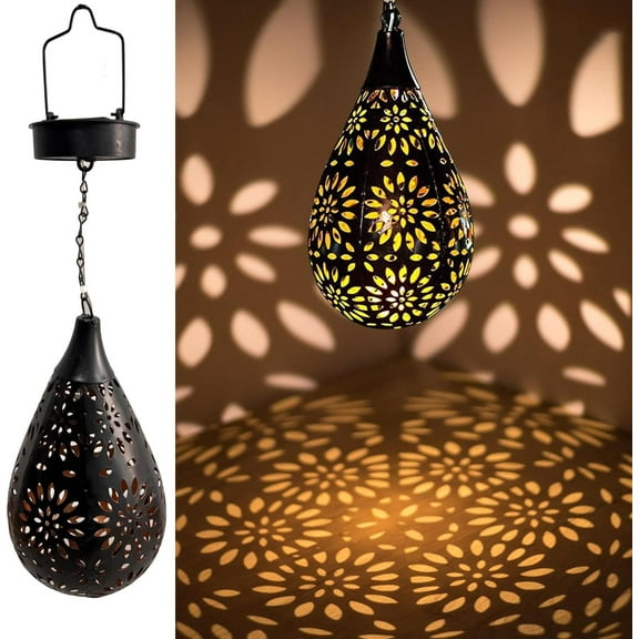 Solar Lanterns Outdoor,Black Moroccan Style Garden Party Decorative Rechargeable Lantern, Hurricane Lamps are Great for Front Porch, Patio and Yard(1 Pack Black)