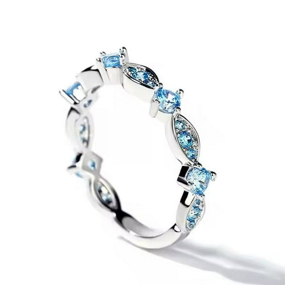 Elegant Round Cut Lab-Created Swiss Blue Topaz Half Eternity Wedding Band Ring | 925 Sterling Silver | Timeless Gift Jewelry for Women