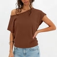 thumbnail image 2 of TEAJOPSUU Tops for Women Trendy Asymmetric One Shoulder Short Sleeve Solid Color Blouses Loose Fit Breathable for Daily Wear and Summer Street Style Coffee, 2 of 9