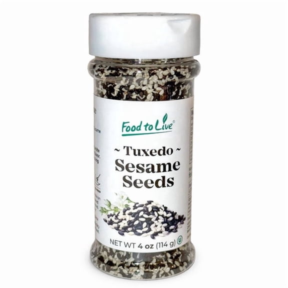 Food to Live Tuxedo Sesame Seeds, 4 oz - Black and White Sesame Seed Mix in Jar, Ideal for Sushi, Rice, Salad, and Poke Bowls, Vegan, Kosher, Pack of 1