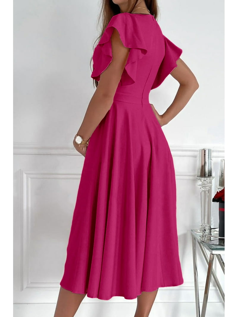 knee length dresses for ladies Women's Cap Sleeve A-Line Midi Dress - 10