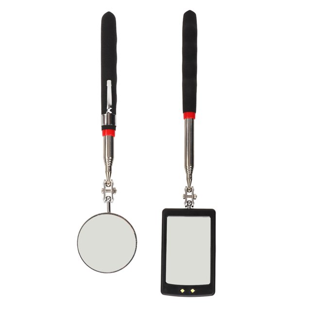Lighted Telescoping Inspection Mirror, Round Square Lightweight Telescoping Inspection Mirror Space Saving Professional for Repair Vehicle for Mechanic