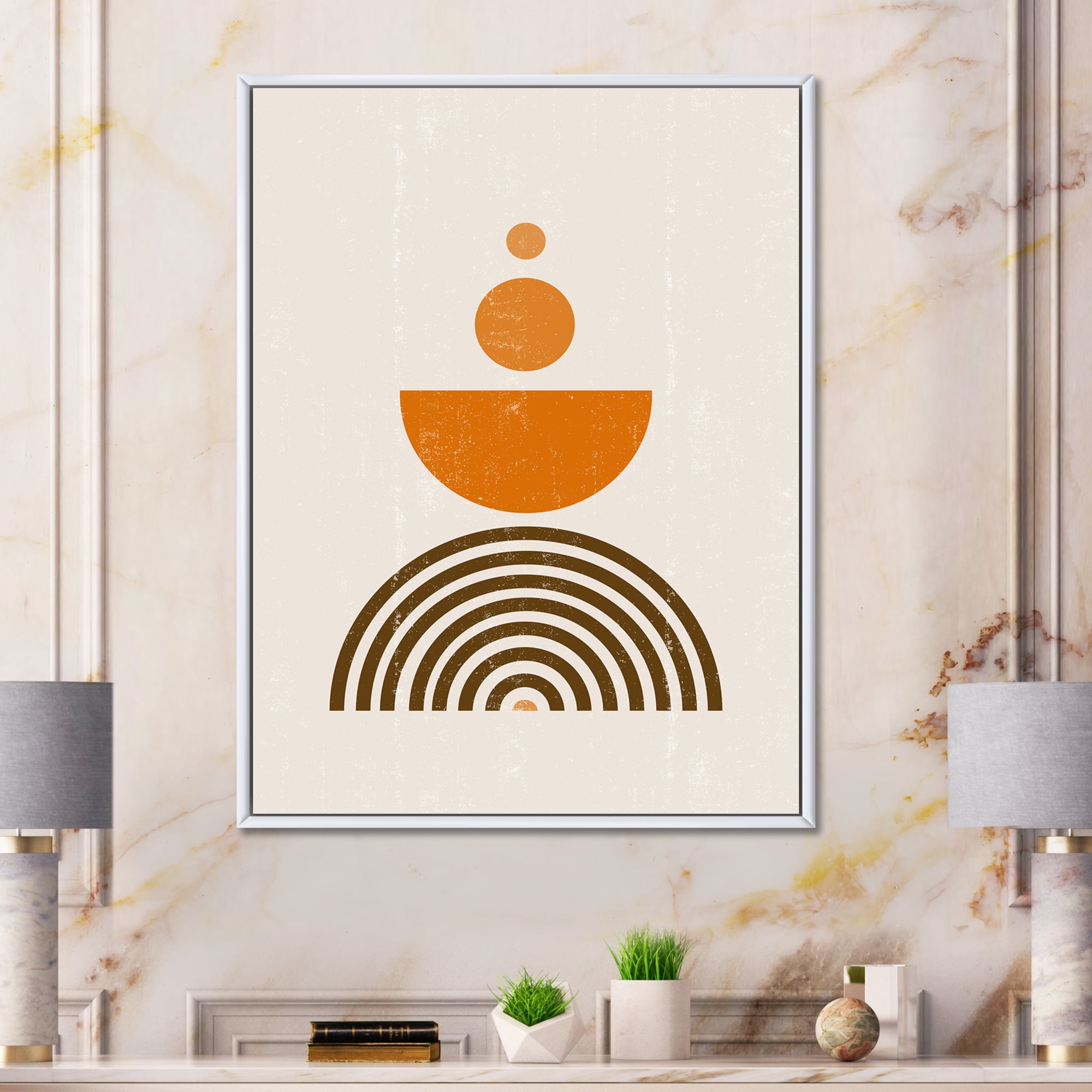 Designart 'Abstract Rainbow Moon and Sun In Earth Tones V' Modern Framed Canvas Wall Art Print