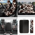 thumbnail image 2 of Jeiento Brown Cow Print Car Seat Covers Full Set with Steering Wheel Cover Seat Belt Strap Protector Rearview Mirror Cover Gear Shift Knob Cover Set Cup Holders Keychains Interior Auto Accessory, 2 of 6