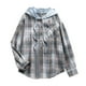 thumbnail image 1 of Camisa casual con capucha a cuadros para mujer, blusa holgada con botones de manga larga a la moda, 1 of 5