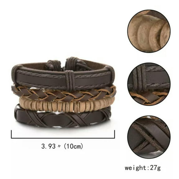 EOEMY 55 Styles Multilayer Leather Bracelets Set Men Braided Bangle Wristband Jewelry-12-4Pcs/Set Beads