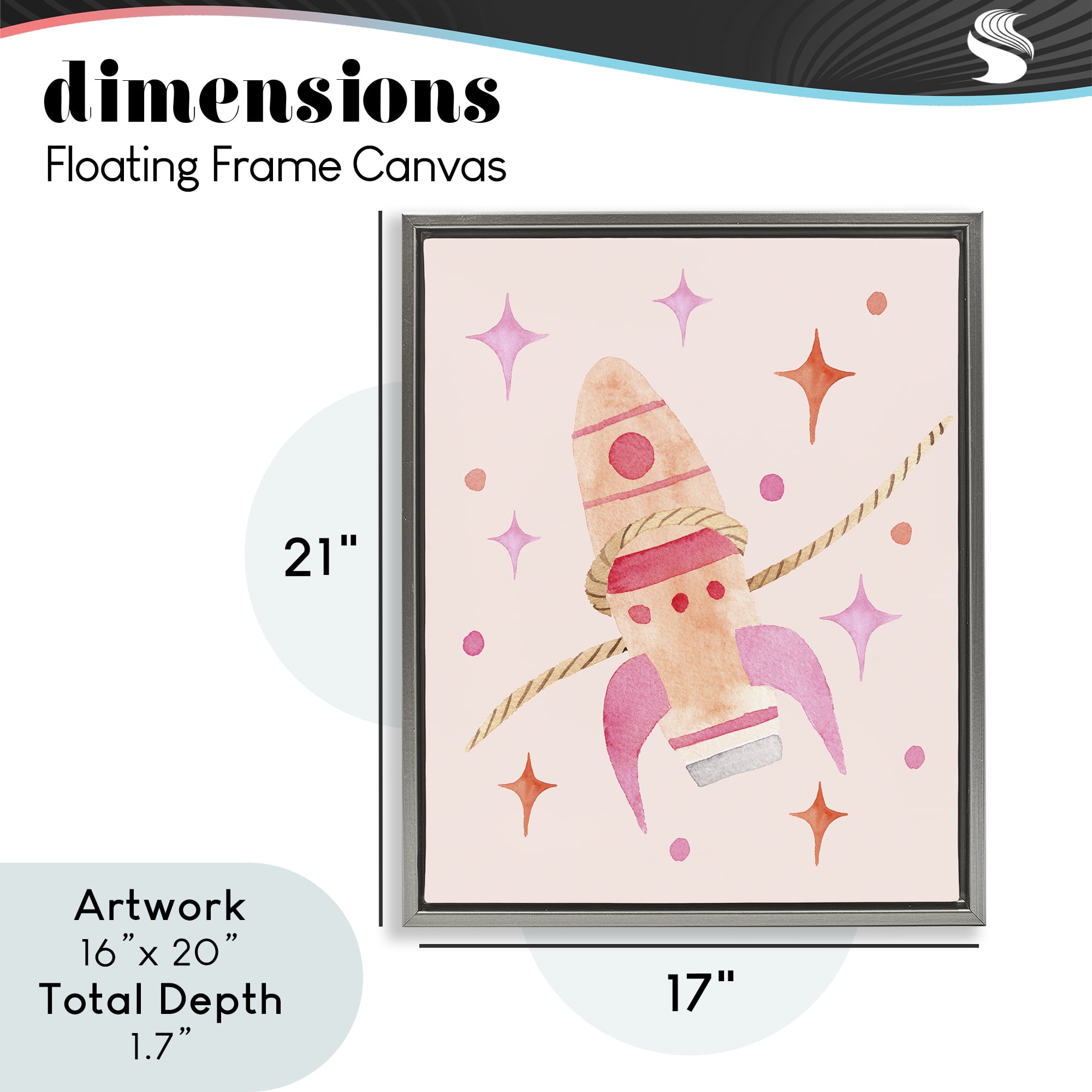 Lasso Rocket Ship Gray Framed Floater Canvas Wall Art, design by Nina Jacobs