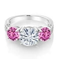 thumbnail image 2 of Gem Stone King 925 Sterling Silver White Moissanite and Pink Created Sapphire Engagement Ring for Women | 3.90 Cttw | Round 8MM | Gemstone Birthstone | Size 9, 2 of 5