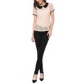 thumbnail image 3 of MODA NOVA Junior's Contrast Doll Collar Short Sleeve Tops Sheer Lace Top Pink XL, 3 of 7