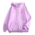 thumbnail image 6 of Breast Cancer Awareness Hoodies for Women Long Sleeve Loose Casual Zip Up Jacket Hooded Sweatshirt with Pockets, 6 of 8