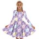 thumbnail image 5 of Vestido de manga larga con cuello redondo para niñas, vestido elástico de manga larga, corte A, estilo patinador con volantes, vestido de recital escolar, vestido de manga larga con cuello redondo par, 5 of 6