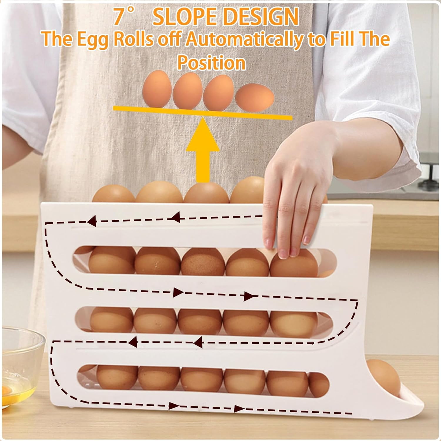 4 Layers Egg Holder for Fridge: Automatic Roll off Egg Organizer for Refrigerator,Eggs 30 Count Egg Container for Refrigerator,Egg Storage for Refrigerator Space-Saving,Height 8",Width 2.7"