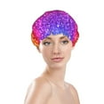 thumbnail image 3 of Easygdp Colorful Glitter Shower Caps for Women, Double Waterproof Layers Shower Cap, Quick Drying Bath Hair Cap Reusable, 3 of 9