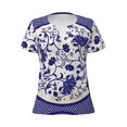 thumbnail image 2 of Uemuo Blue And White Porcelain Pattern Drawing Women's Deep V-Neck Low Cut Tops - Casual Loose Fit with Stainless Steel Loop, Soft, Breathable, Perfect for Office, Travel, and Daily Wear-Small, 2 of 5