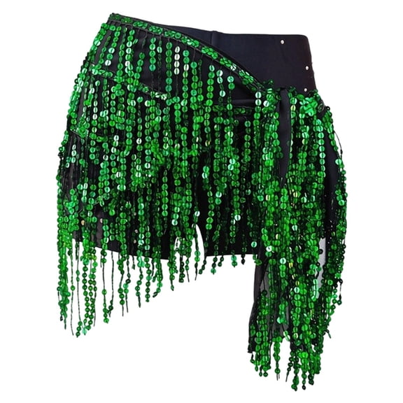 Sequin Tassel Skirt Fringe Belly Dance Scarf for Women Color GN1 Size One Size