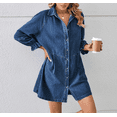 thumbnail image 5 of Women's Button Down Denim Shirt Dress Lantern Long Sleeve Tiered Baydoll Jean Mini Dress, 5 of 6