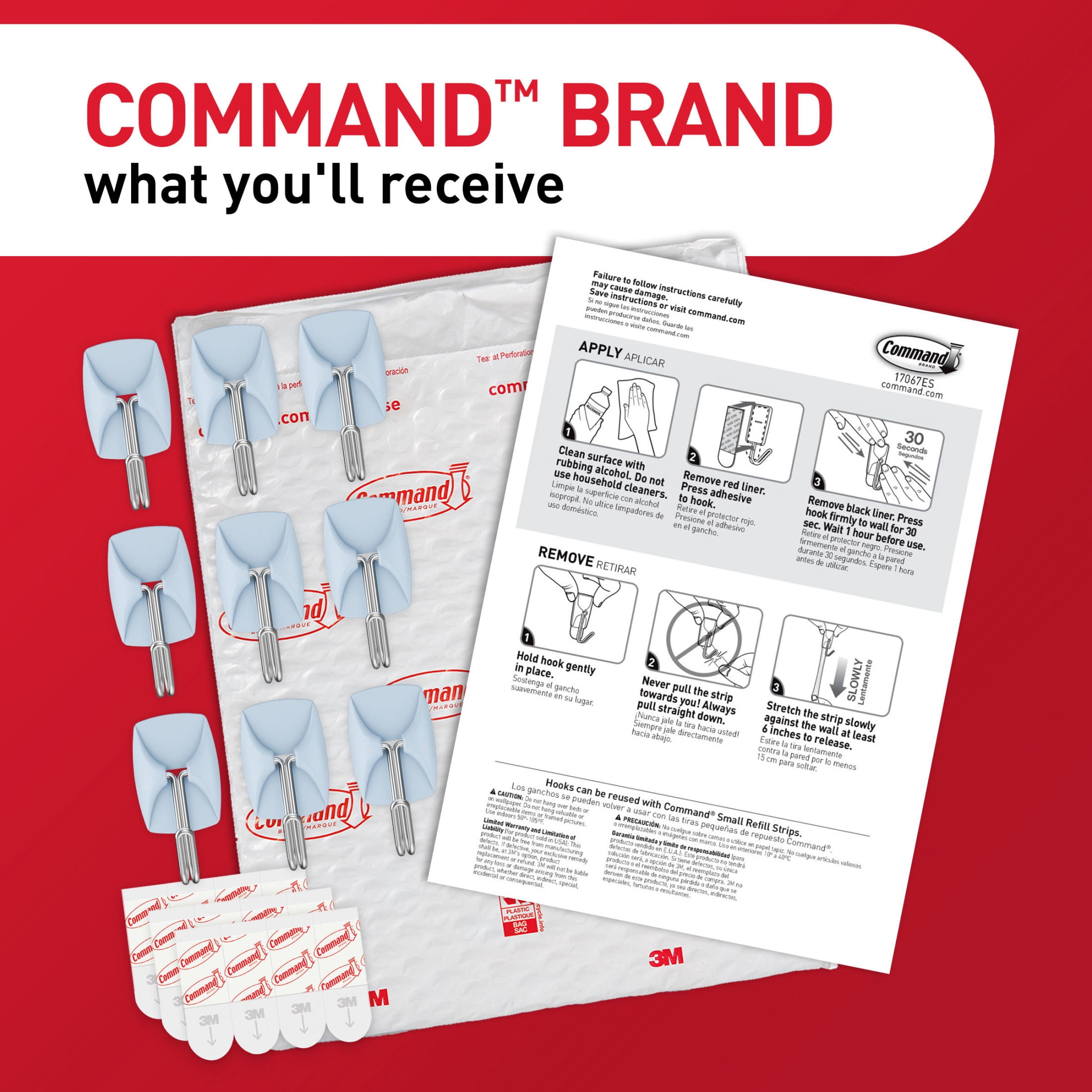 Command Small Wire Hooks, Sky, Holds .5 lbs, 9 Hooks, 12 Adhesive Strips