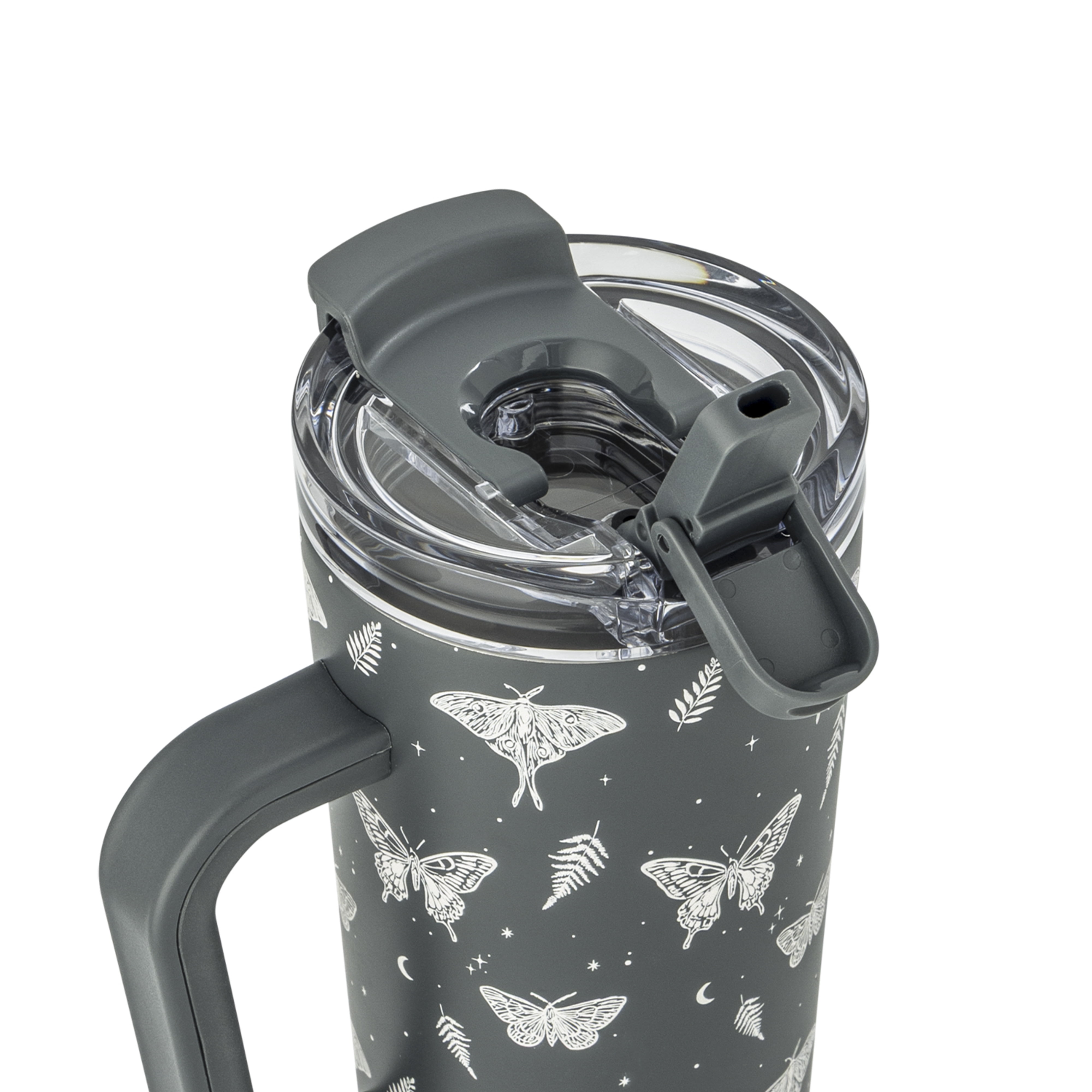 Thyme & Table 24oz Stainless Steel Luna Tumbler with Handle and Dual Straw Lid, Moth