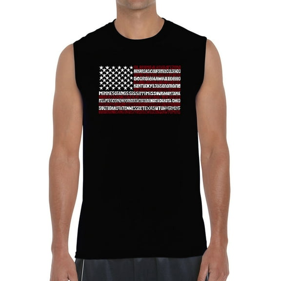 Men's Word Art Sleeveless T-shirt - 50 States USA Flag