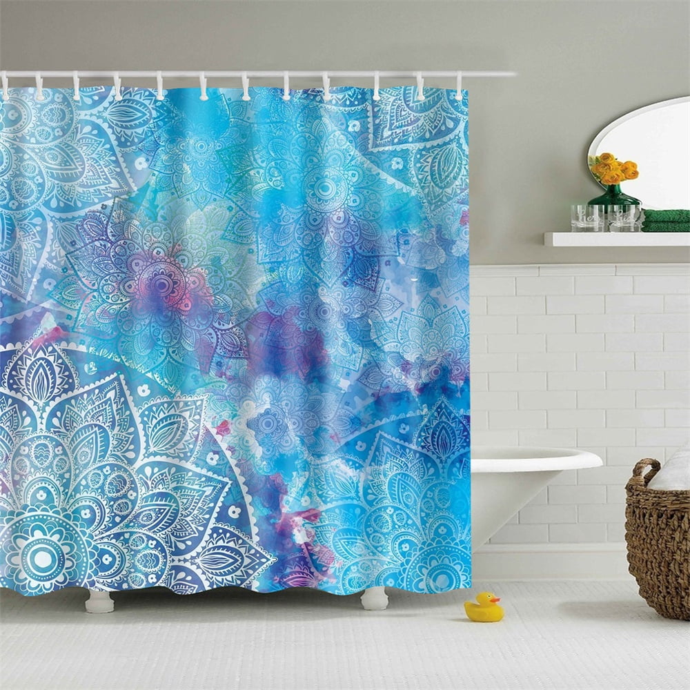 Shower Curtain Blue Mandala Behemian Paisley Baroque Style