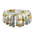 thumbnail image 5 of White Sunflower Green Leaf Pattern Round Tablecloth 60"x60",Wrinkle Wipeable Table Cloth for Kitchen Dining Room Picnic Patio Party, 5 of 6