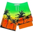 thumbnail image 3 of Krdevn Boys Swim Trunks Compression Liner Gradient Tropical Palm Tree Print Bathing Suit Board Shorts with Drawstring Size:13-14 Years, 3 of 4
