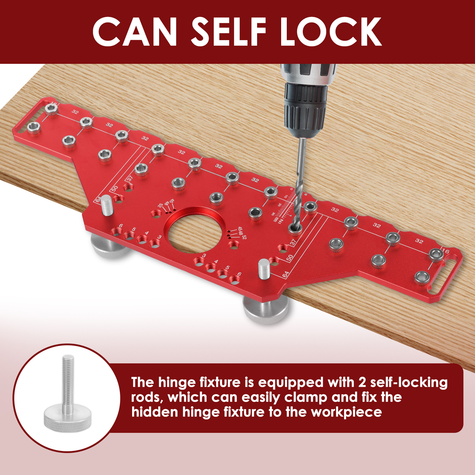 Shelf Pin Jig and Hinge Jig 2 in 1 Aluminum Alloy Cabinet Concealed Hinge Drilling Guide with 1/4 inch 5mm Drill Bits for Cabinet Door Woodworking