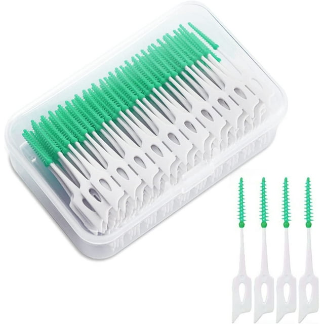 200 PCS Cepillos interdentales Cepillo de hilo dental Cepillo interdental adaptable Palitos de hilo dental de doble uso Limpieza dental portátil (verde)