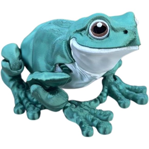 3D Printed Articulating Whites Tree Frog - Dumpy Frog - Teal/White