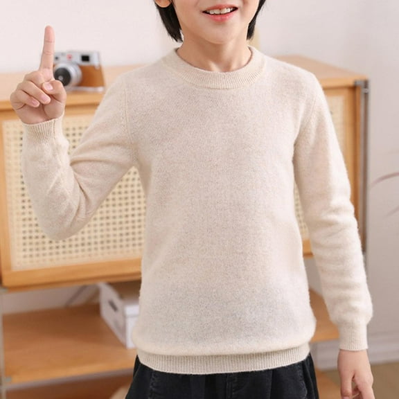 Wool Sweaters for Teens Boys Girls Long Sleeve Crewneck Sweatshirts Size 4-18 Juniors Toddlers Casual Solid Color Pullover Warm Knitted Sweater Tops