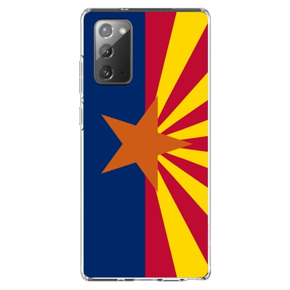 DistinctInk Clear Shockproof Hybrid Case for Samsung Galaxy Note 20 (6.7" Screen) - TPU Bumper, Acrylic Back, Tempered Glass Screen Protector - Arizona State Flag - US State Flag