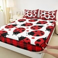 thumbnail image 3 of jejeloiu Cute Ladybug Twin Sheet Sets,Reometric Geometric Plaid Twin Fitted Sheet,Red White Black Flat Sheet For Boys Kids,Ultra Soft Home Decor,3-Piece, 3 of 7