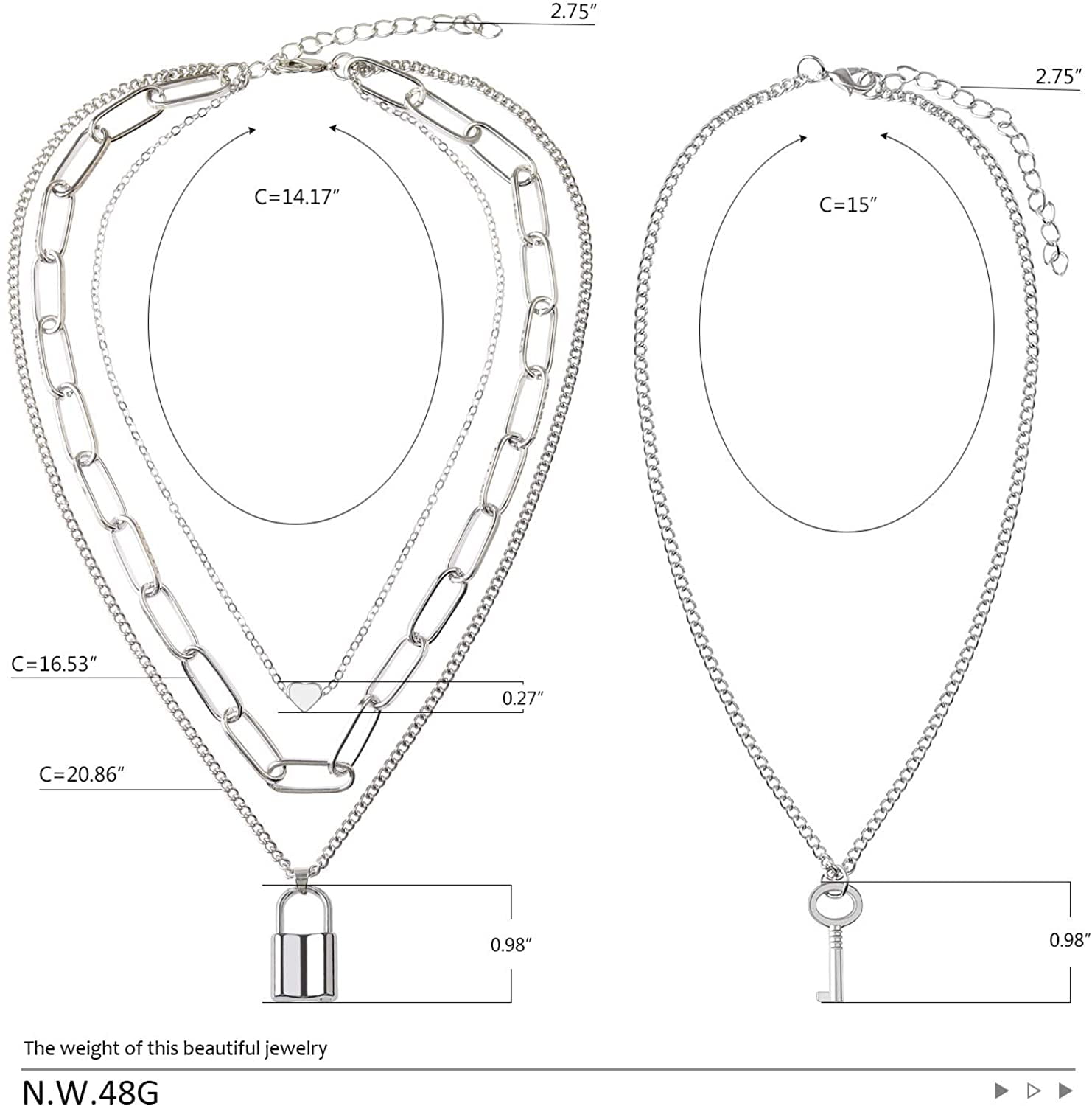  BVROSKI Lock Key Pendants Chains Necklace Set for Eboy