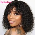 thumbnail image 2 of Curly Short Bob Wig With Bangs Brazilian Water Wave Human Hair, 2 of 11