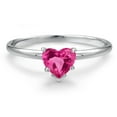 thumbnail image 3 of Gem Stone King 14K White Gold Pink Created Sapphire Solitaire Engagement Ring for Women | 0.60 Cttw | Heart Shape 5MM | Gemstone September Birthstone | Size 6, 3 of 6