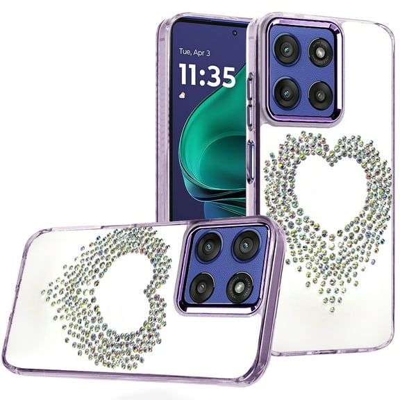 For Moto G Stylus 5G 2026/2025 Angel Hearts Bling Shimmer Colorful Glitter Chrome Edged Hybrid Case - Purple
