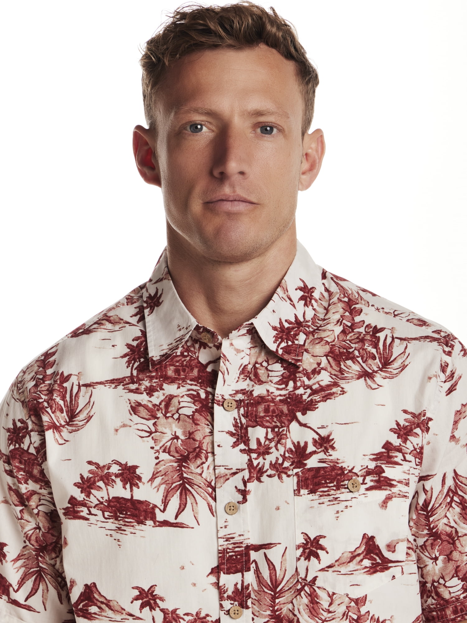 Frontier Threads Mens Short Sleeve Palm Leaf Print Buttondown Shirt