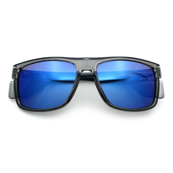 Xloop Mens Color Mirror Rectangle Sport Plastic Side Visor Sunglasses Slate Navy - Blue Mirror