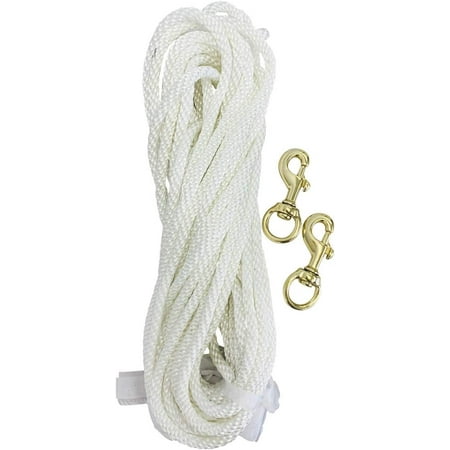 

100 Of 5/16 Diameter White Braided Nylon Flagpole Halyard Rope Marine Grade Rope UV Resistant W/Set Of Two 3.5 Bronze Clips