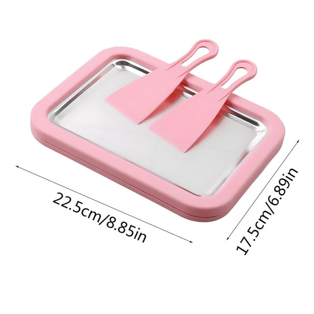 Leodye 1PCS Kit de Fabrication de Crème Glacée Instantanée Roulée DIY - Plateau Glacé Maison en Acier Inoxydable avec 2 Grattoirs, Activité Familiale - 8.8*6.9 Po