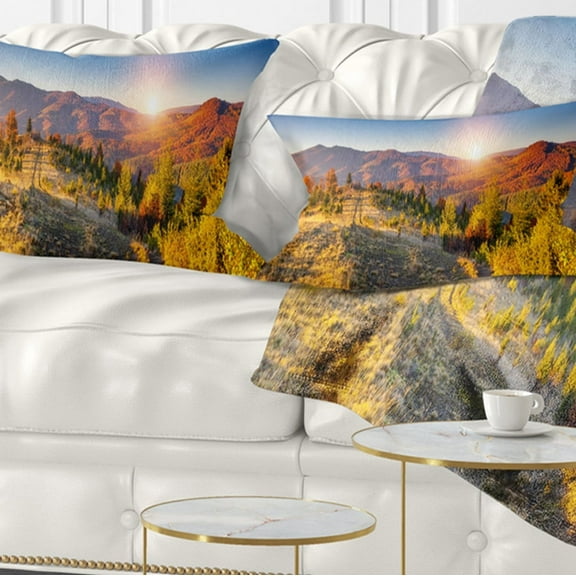 Designart Majestic Fall Mountains Range - Landscape Printed Throw Pillow - 12x20