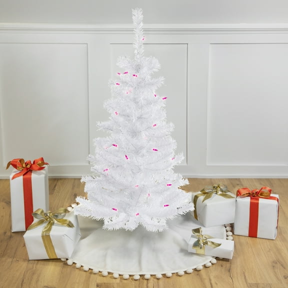 Northlight Pre-Lit Slim Woodbury White Pine Artificial Christmas Tree - 3' - Pink Lights