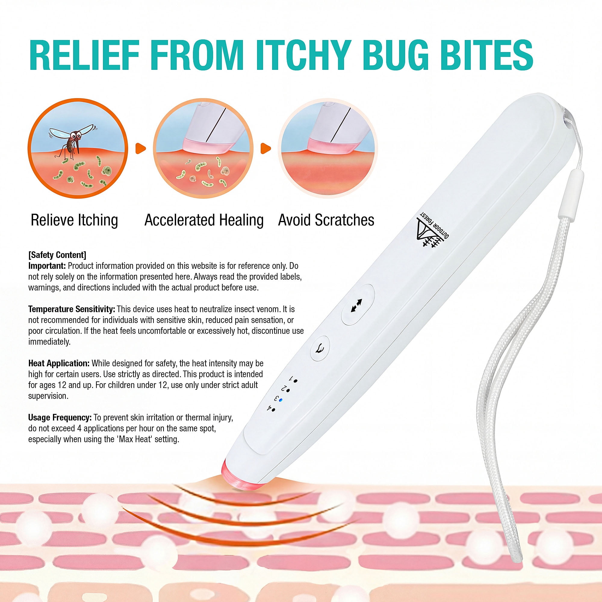 Outdoor-Forest Bug Bite Relief, White Color, Chemical Free, USB Type-C Cable Included