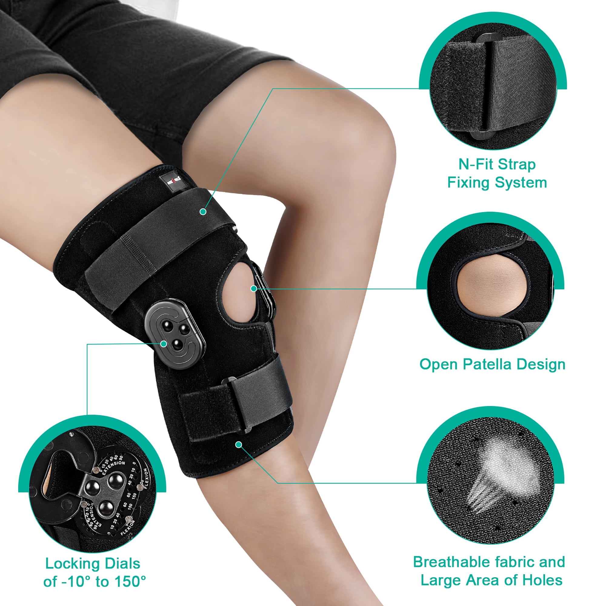 NEENCA Hinged Knee Brace for Men Women, Knee Braces for Knee Pain,Adjustable Knee Immobilizer with Side Stabilizers of Locking Dials