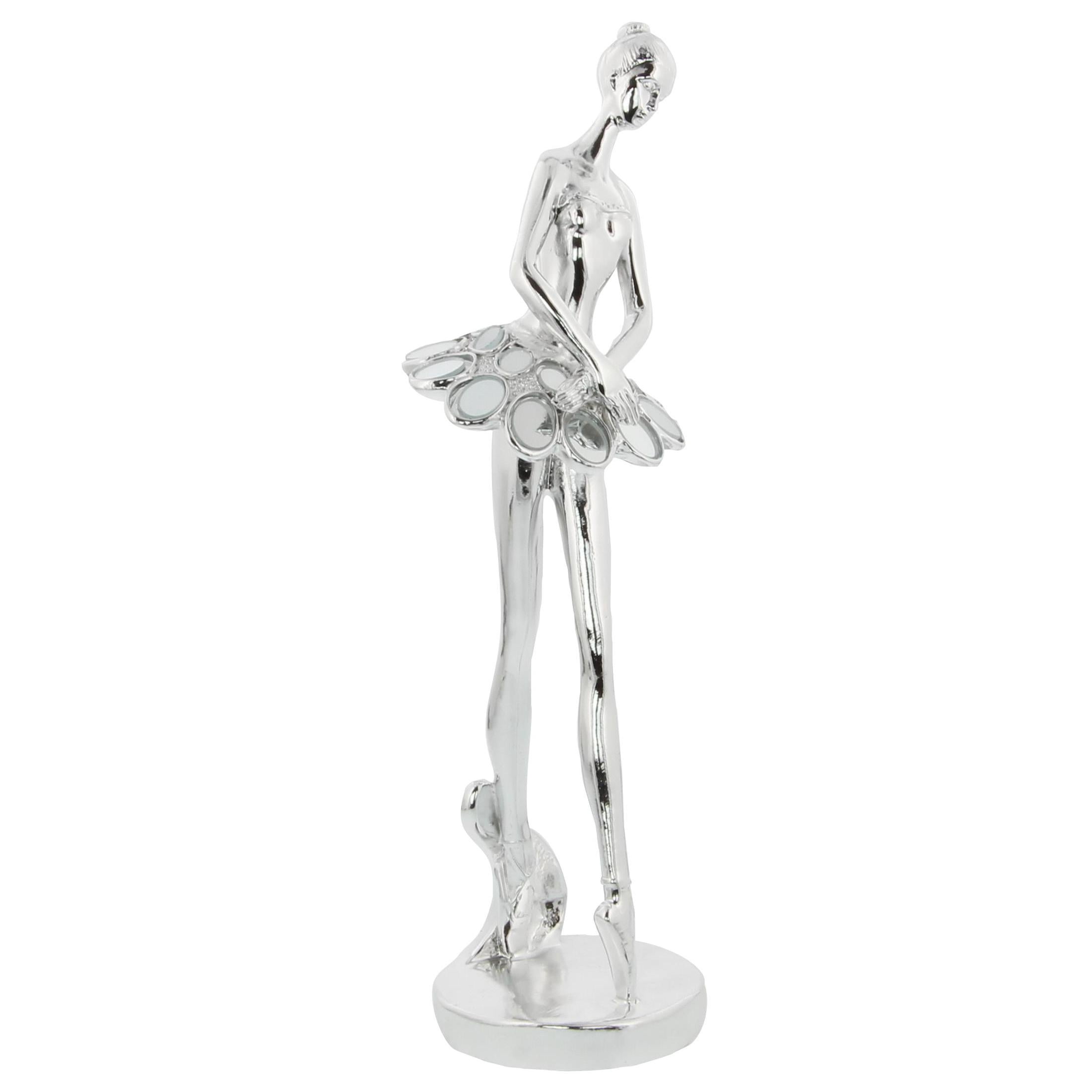 5"W, 14"H Silver Polystone Dancer Sculpture with Mirror Accents, by DecMode (3 Count)