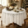 thumbnail image 2 of Ruffle Lace Round Tablecloth Vintage Floral Sheer Table Cover with 3-Inch Ruffle Edge Soft Polyester Holiday Dining Decor 55.12 in White, 2 of 3