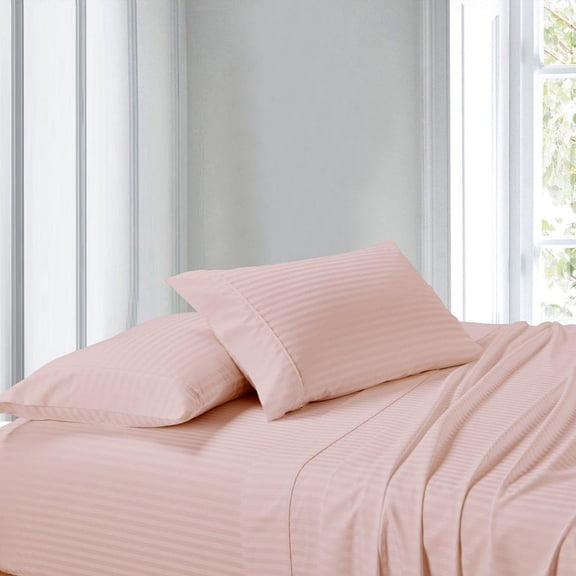 Sheetsnthings Striped 300-Thread-Count, 100-Percent Cotton King Size Attached Waterbed Sheets Set, Blush