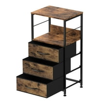 Nightstand for Bedroom End Side Table with 3 Drawers and Open Shelf Wood, Brown