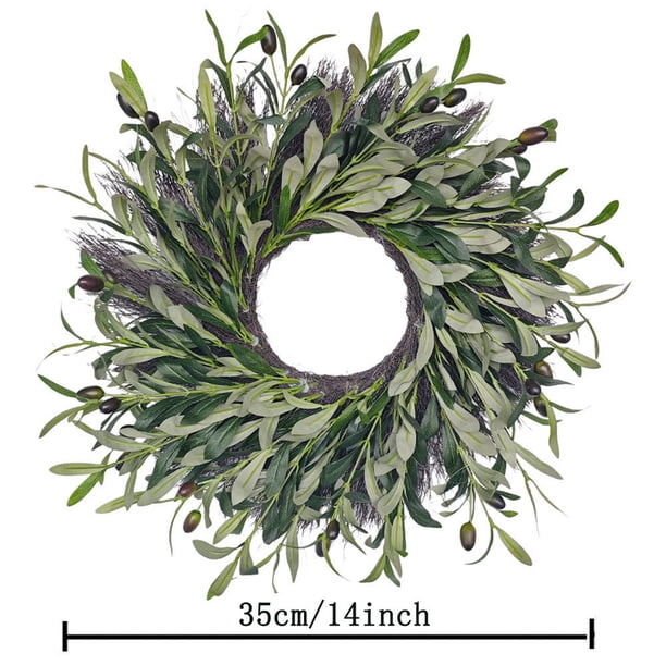 Hogar y jardín, flores artificiales, corona artificial, corona de pared para sala de estar, decoración de puerta de entrada, corona de olivo, corona decorativa.