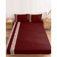 thumbnail image 2 of Cal.King Size Fitted Sheet Set - Deep Red Texture 3 Piece Bedding Sets 16" Deep Pocket Fitted Sheet with 2 Pillowcases, Country Farmhouse Burlap Stripes Brushed Microfiber Hotel Luxury Bed Sheets, 2 of 9